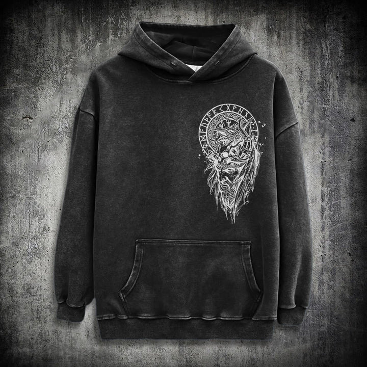 WorldNorse Viking Elder Rune Emblem Washed Hoodie - Black - 3XL - image 0