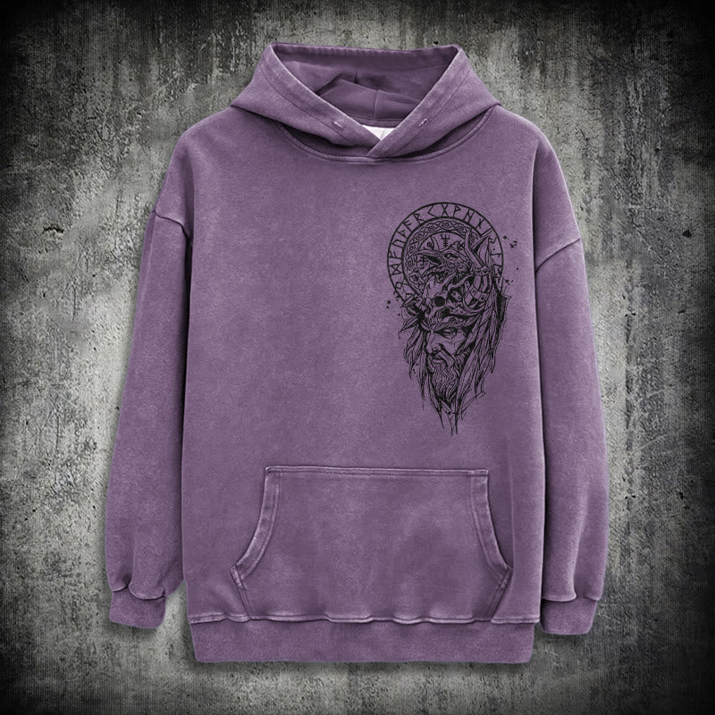 WorldNorse Viking Elder Rune Emblem Washed Hoodie - Purple - 3XL - image 23