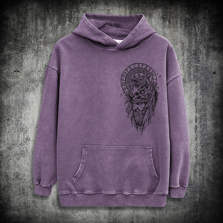 WorldNorse Viking Elder Rune Emblem Washed Hoodie - Purple - 3XL - image 23