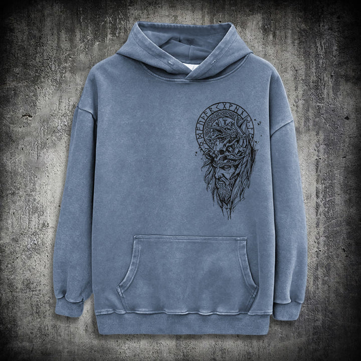 WorldNorse Viking Elder Rune Emblem Washed Hoodie - Blue - 3XL - image 15