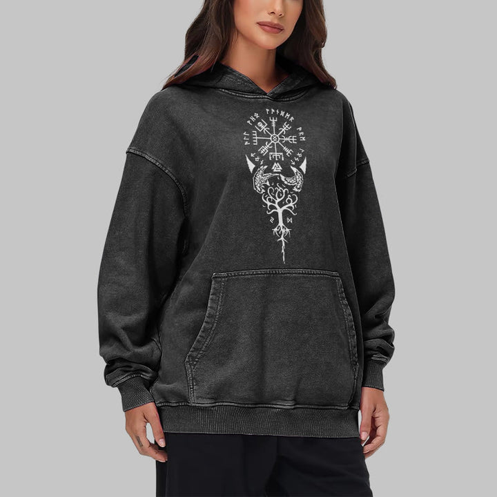 WorldNorse Valknut Vegvisir Raven Washed Hoodie - image 8