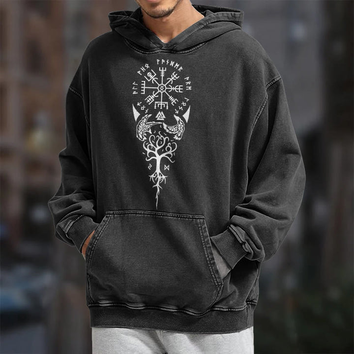 WorldNorse Valknut Vegvisir Raven Washed Hoodie - image 7