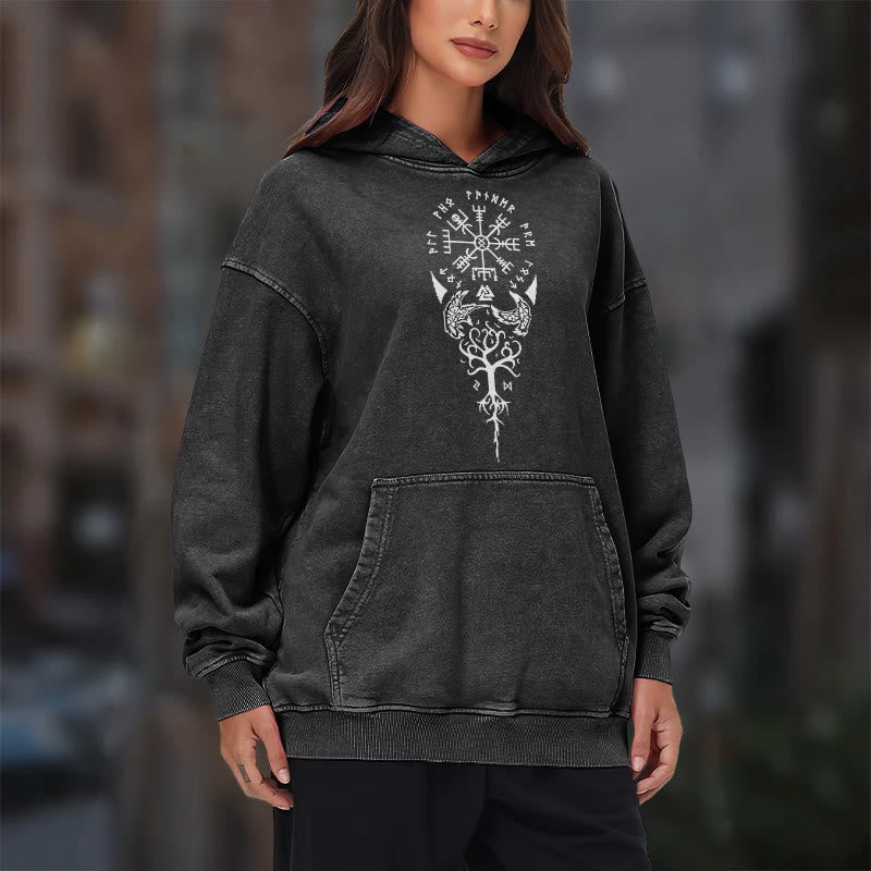 WorldNorse Valknut Vegvisir Raven Washed Hoodie - image 11