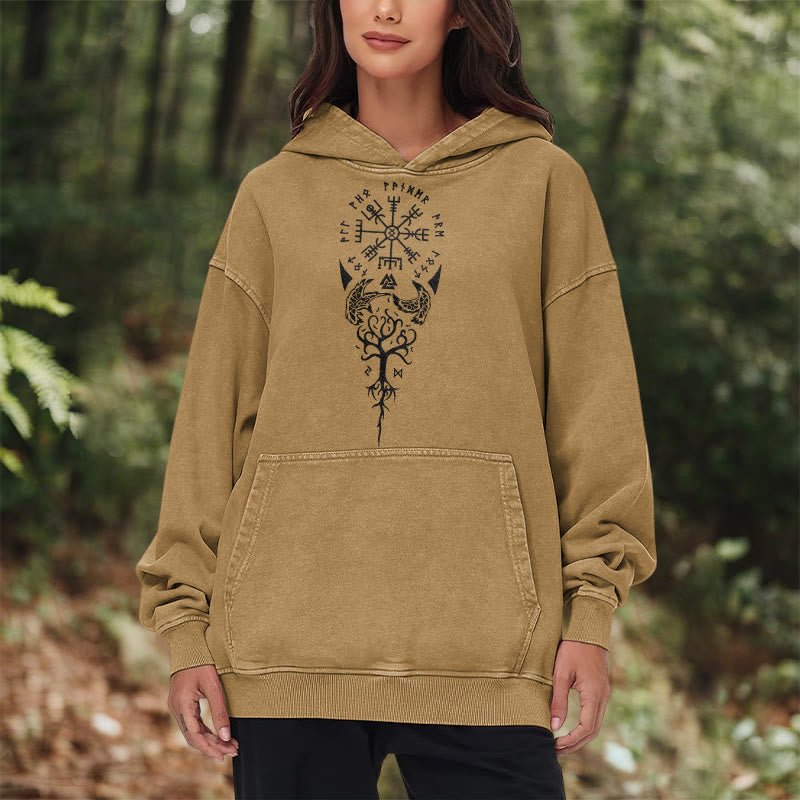 WorldNorse Valknut Vegvisir Raven Washed Hoodie - image 22