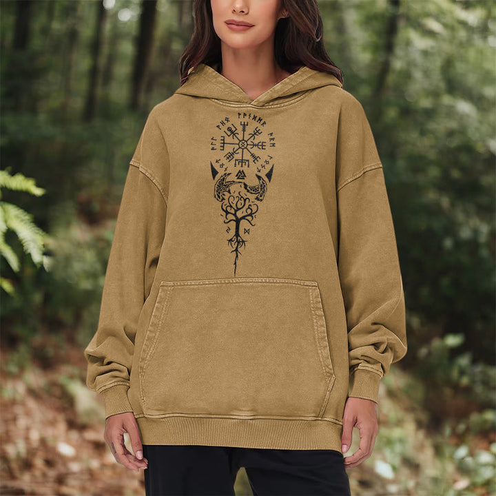 WorldNorse Valknut Vegvisir Raven Washed Hoodie - image 22