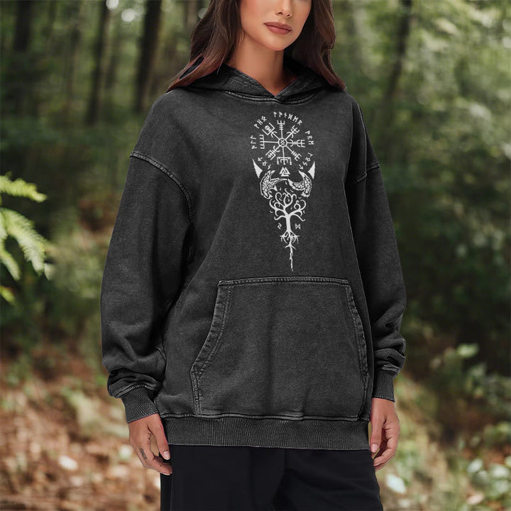 WorldNorse Valknut Vegvisir Raven Washed Hoodie - image 10