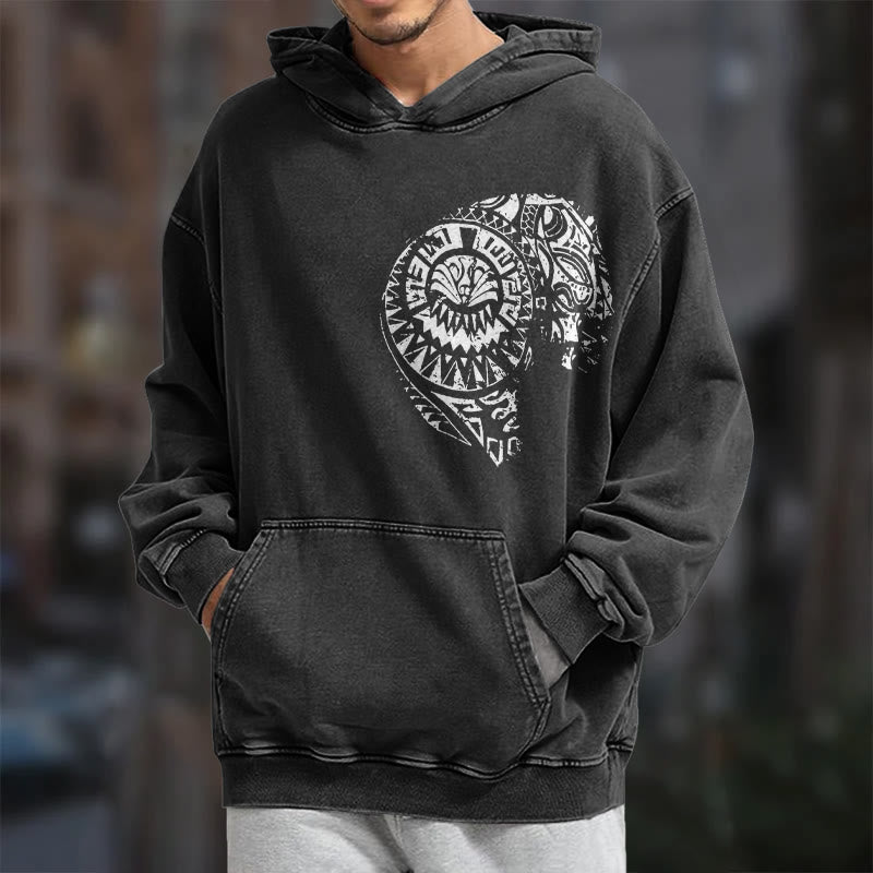 WorldNorse Intricate Tribal Skull Washed Hoodie - image 7