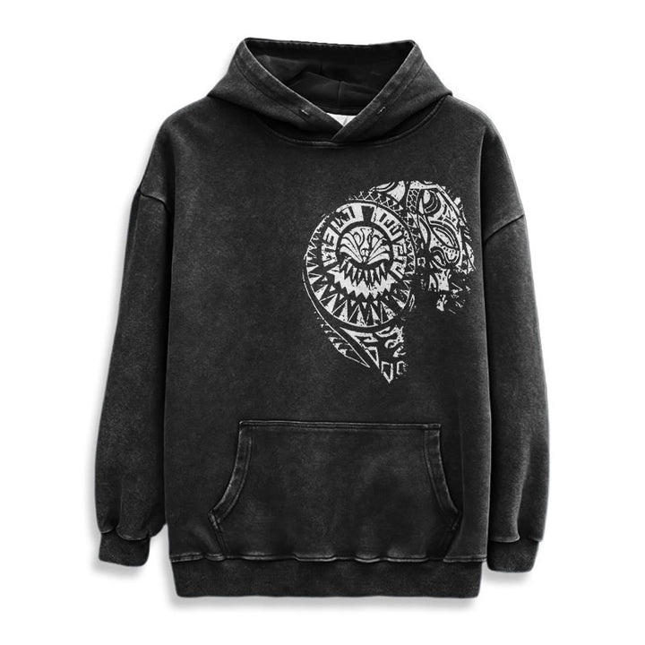 WorldNorse Intricate Tribal Skull Washed Hoodie - image 2