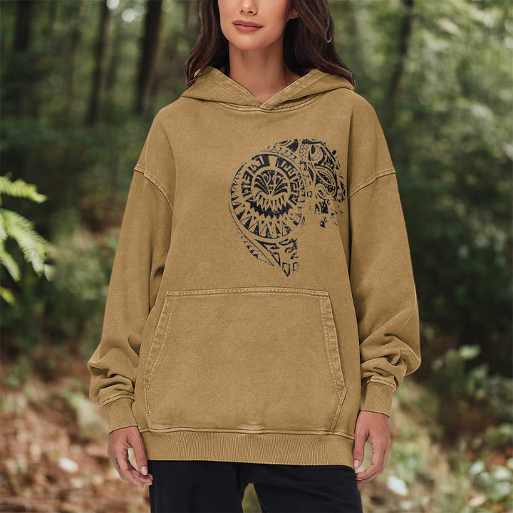 WorldNorse Intricate Tribal Skull Washed Hoodie - image 22