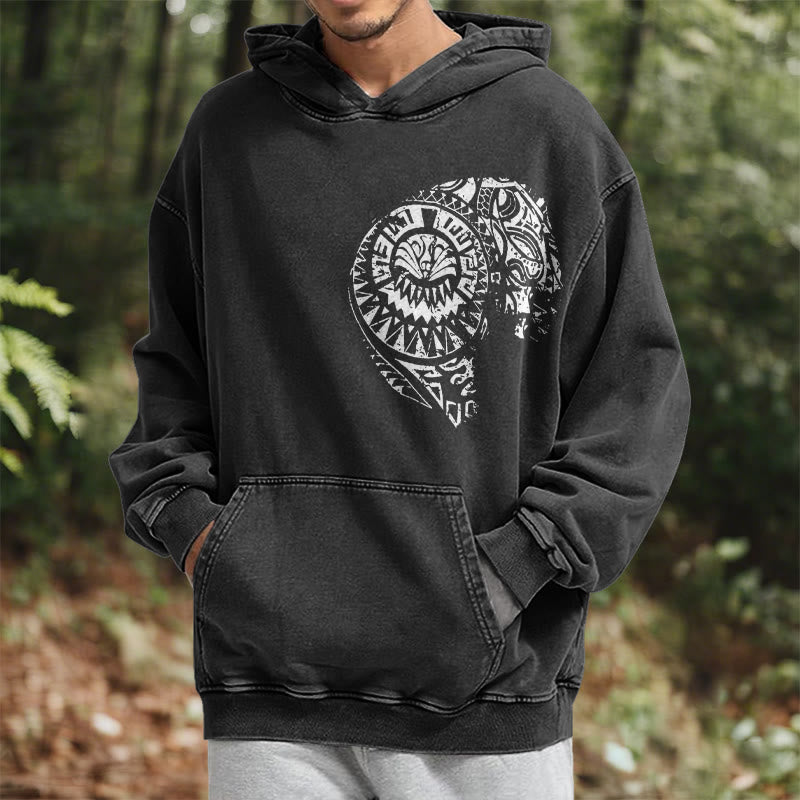 WorldNorse Intricate Tribal Skull Washed Hoodie - image 6