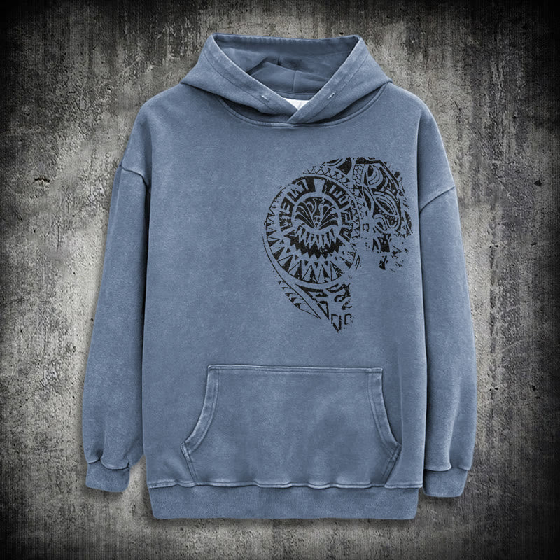 WorldNorse Intricate Tribal Skull Washed Hoodie - Blue - 3XL - image 15
