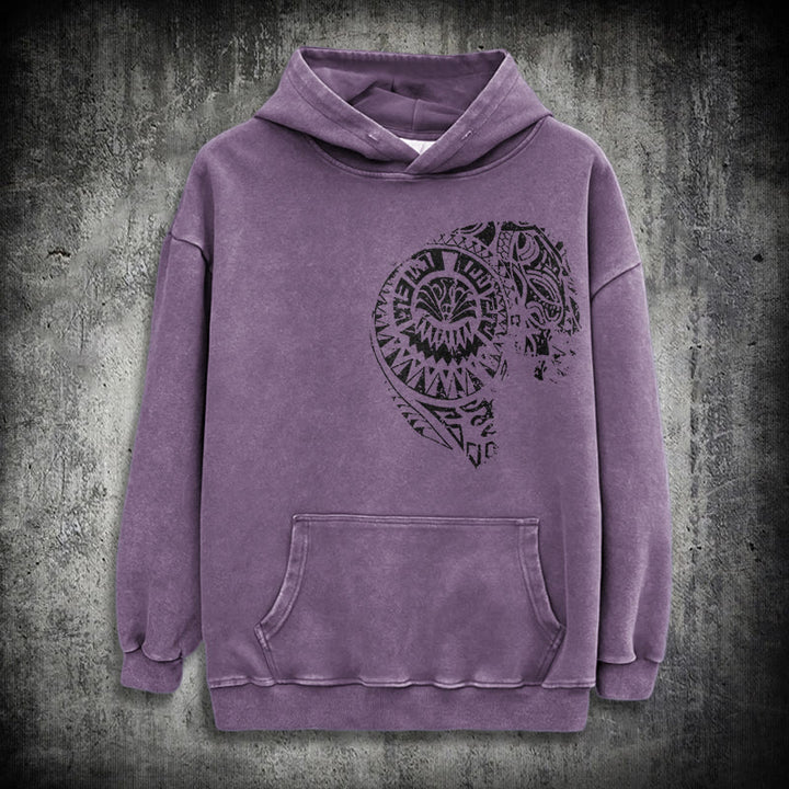 WorldNorse Intricate Tribal Skull Washed Hoodie - Purple - 3XL - image 23