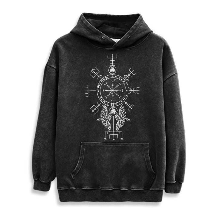 WorldNorse Rune Helm of Awe Raven Washed Hoodie - image 2