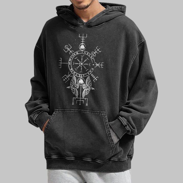 WorldNorse Rune Helm of Awe Raven Washed Hoodie - image 4