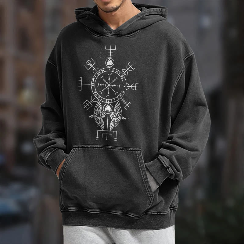 WorldNorse Rune Helm of Awe Raven Washed Hoodie - image 7