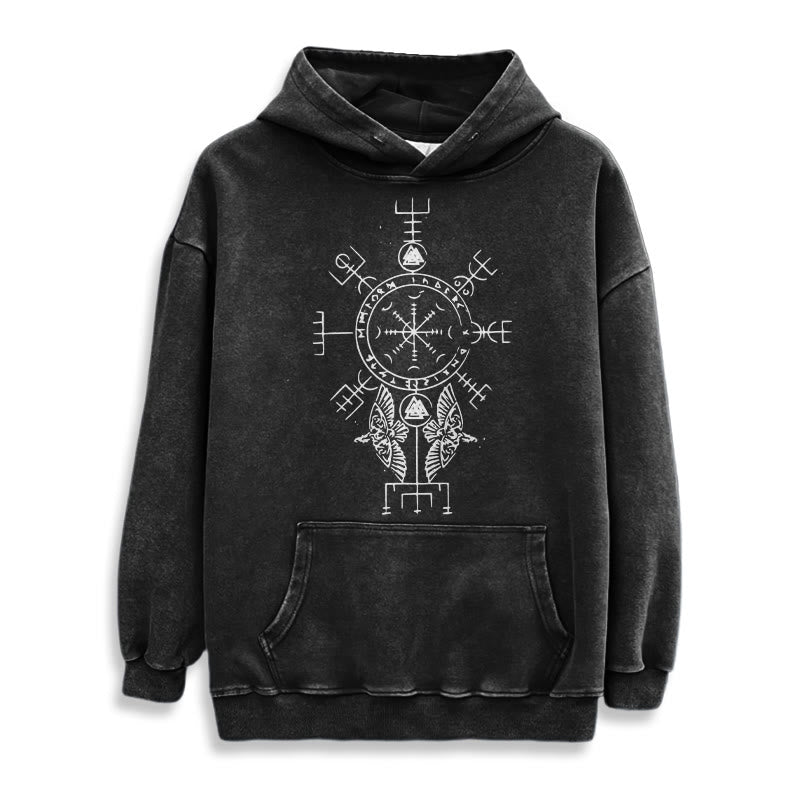 WorldNorse Rune Helm of Awe Raven Washed Hoodie - image 2