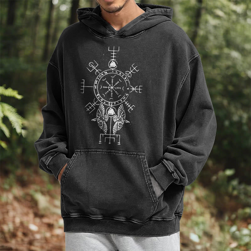 WorldNorse Rune Helm of Awe Raven Washed Hoodie - image 6