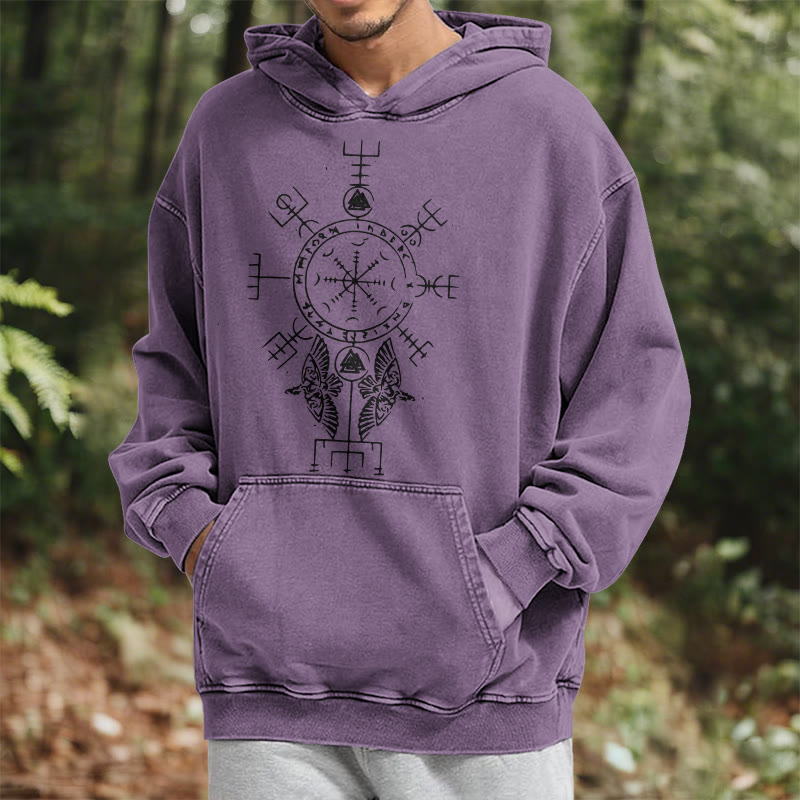 WorldNorse Rune Helm of Awe Raven Washed Hoodie - image 25