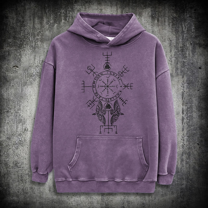 WorldNorse Rune Helm of Awe Raven Washed Hoodie - Purple - 3XL - image 23