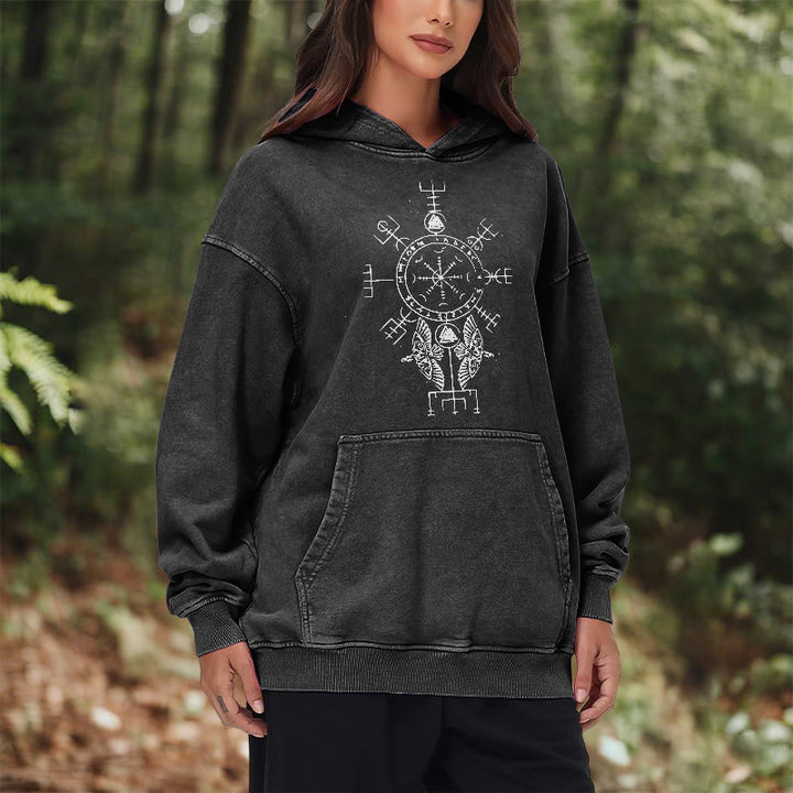 WorldNorse Rune Helm of Awe Raven Washed Hoodie - image 10