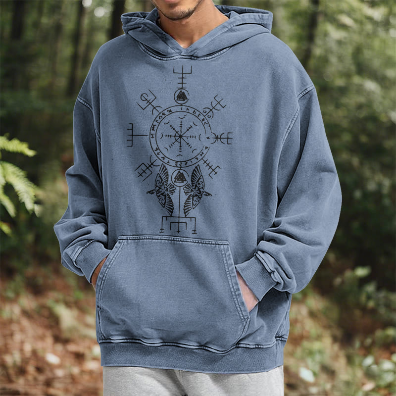 WorldNorse Rune Helm of Awe Raven Washed Hoodie - image 17