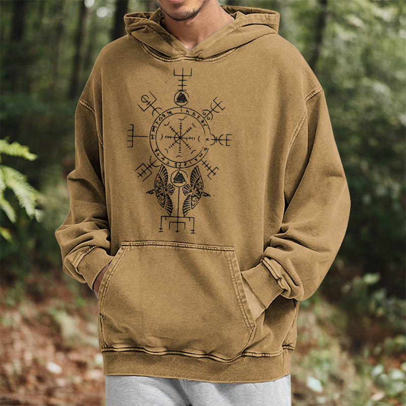 WorldNorse Rune Helm of Awe Raven Washed Hoodie - image 21