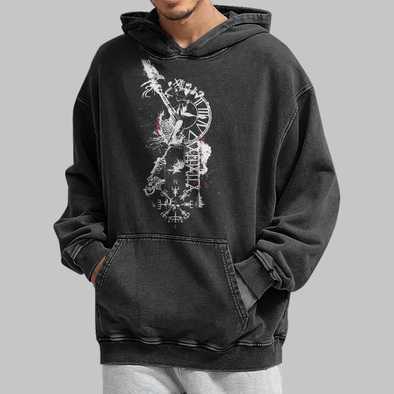 WorldNorse Clock Rune Spear Blood Splatter Washed Hoodie - image 4