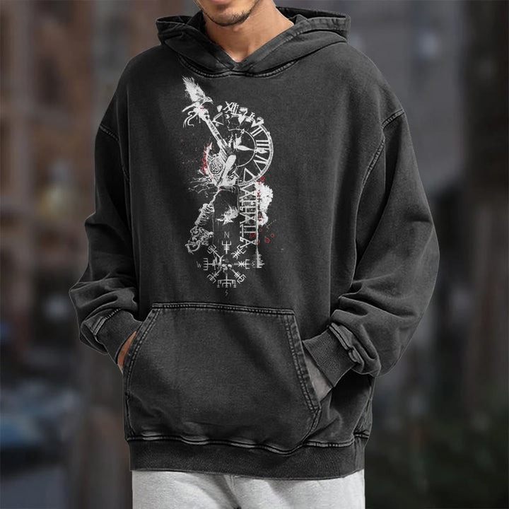 WorldNorse Clock Rune Spear Blood Splatter Washed Hoodie - image 7