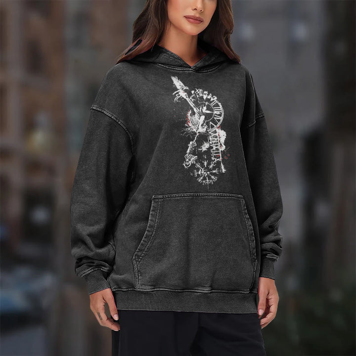 WorldNorse Clock Rune Spear Blood Splatter Washed Hoodie - image 11
