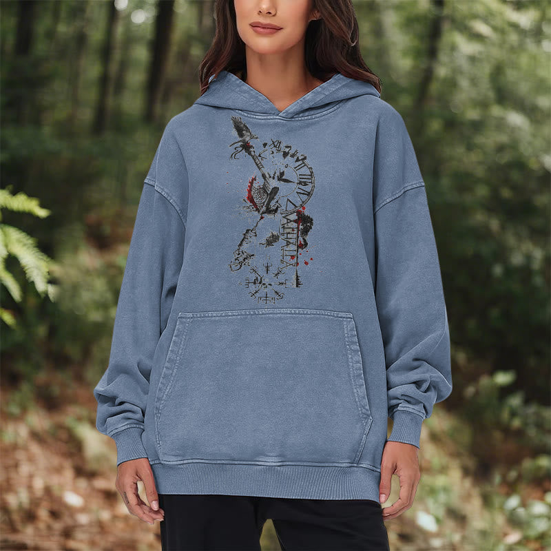 WorldNorse Clock Rune Spear Blood Splatter Washed Hoodie - image 18