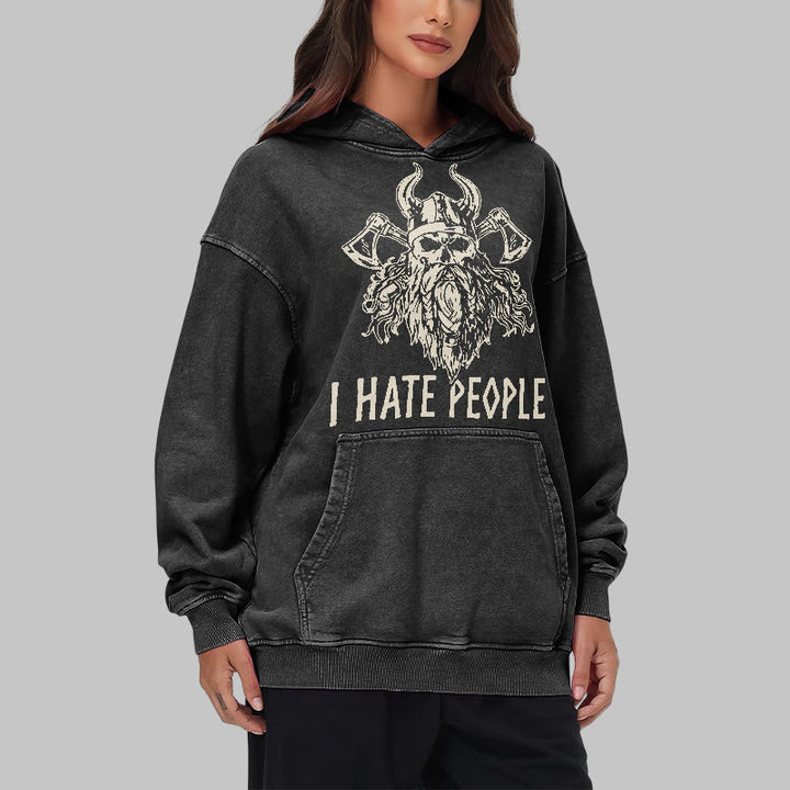 WorldNorse Horned Viking Skull Axe Washed Hoodie - image 8