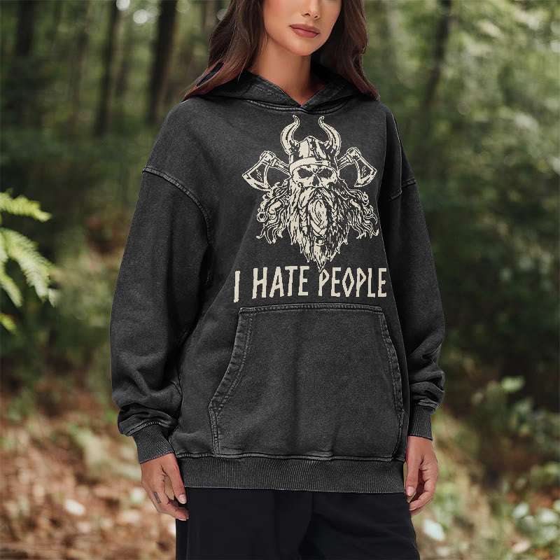 WorldNorse Horned Viking Skull Axe Washed Hoodie - image 10
