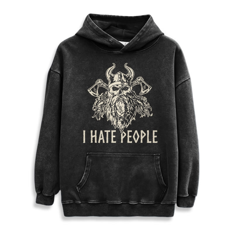 WorldNorse Horned Viking Skull Axe Washed Hoodie - image 2