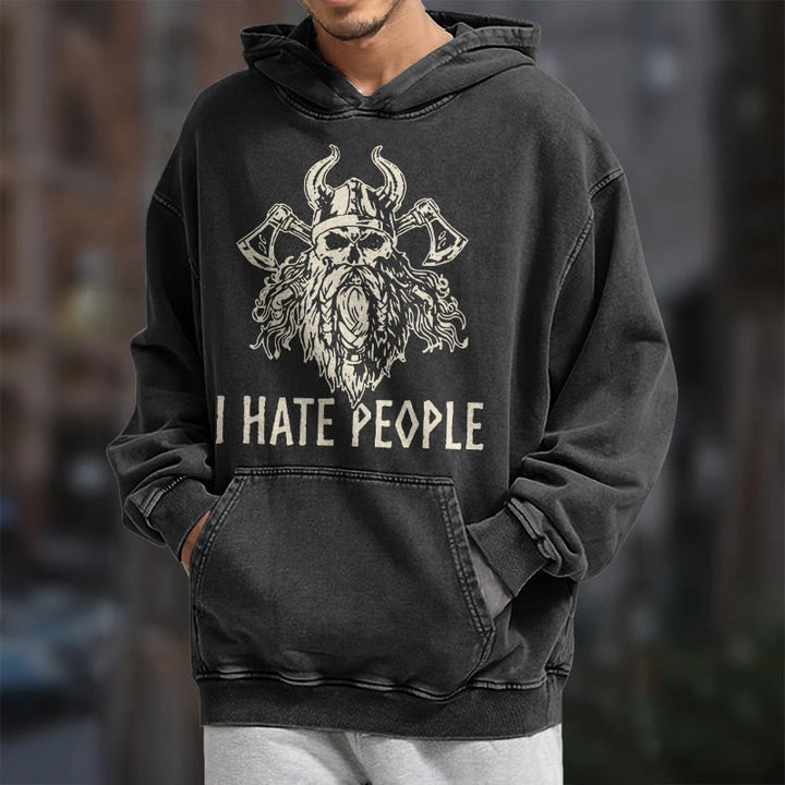 WorldNorse Horned Viking Skull Axe Washed Hoodie - image 7