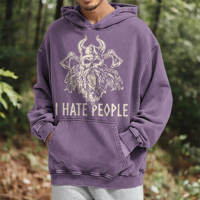 WorldNorse Horned Viking Skull Axe Washed Hoodie - image 25