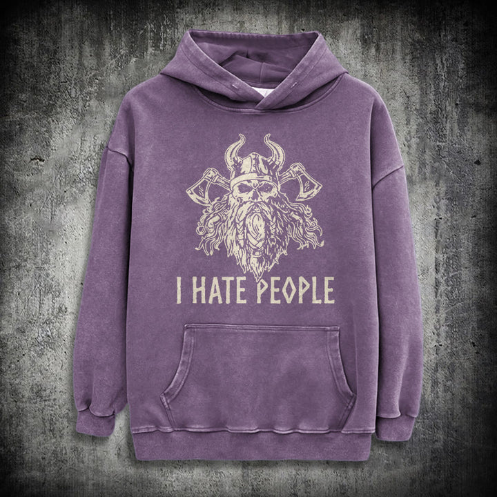 WorldNorse Horned Viking Skull Axe Washed Hoodie - Purple - 3XL - image 23
