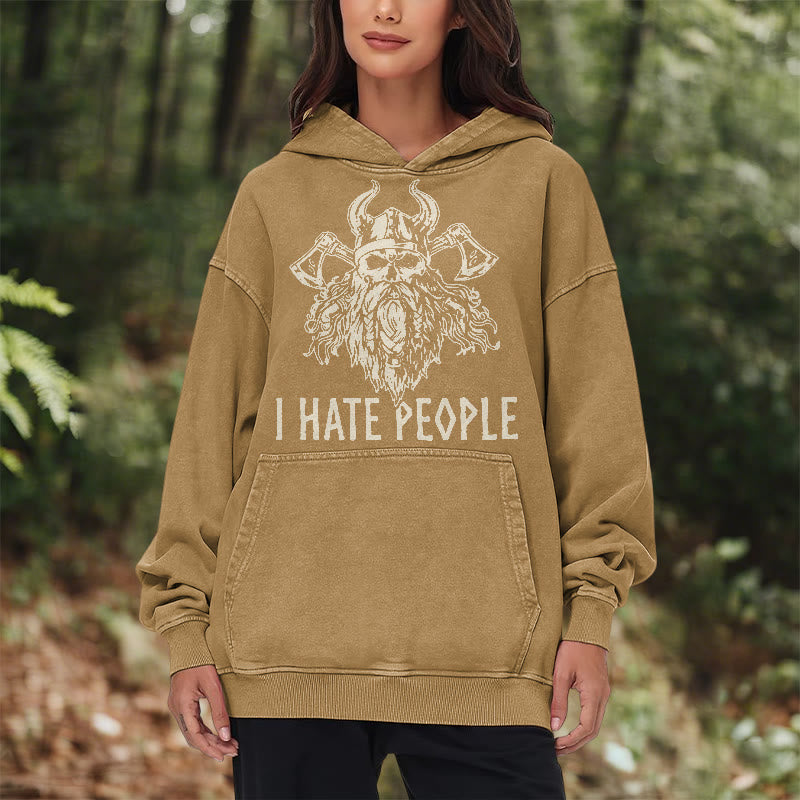 WorldNorse Horned Viking Skull Axe Washed Hoodie - image 22