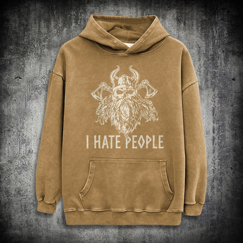 WorldNorse Horned Viking Skull Axe Washed Hoodie - Khaki - 3XL - image 19