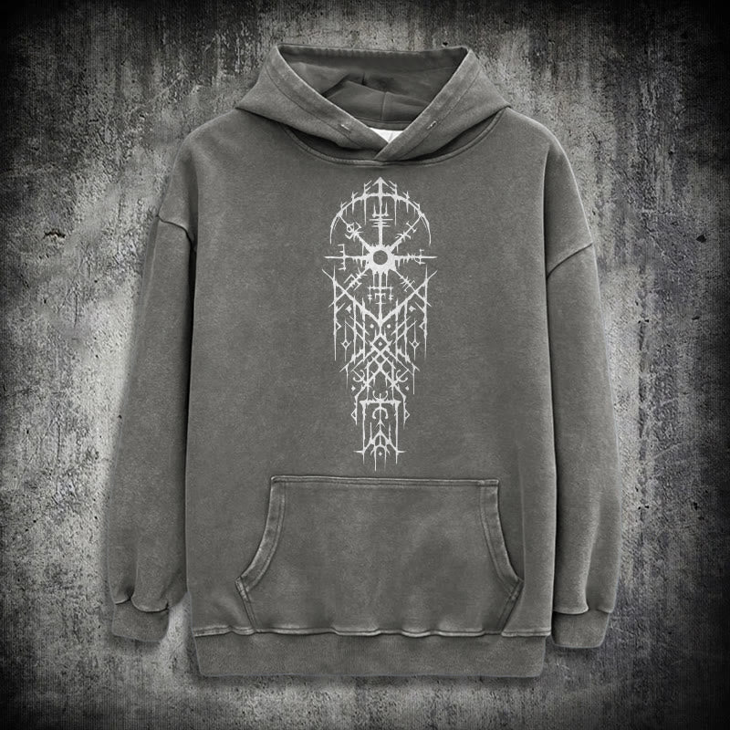 WorldNorse Gothic Intricate Rune Washed Hoodie - Grey - 3XL - image 11