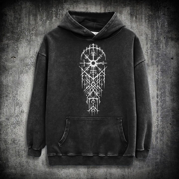 WorldNorse Gothic Intricate Rune Washed Hoodie - Black - 3XL - image 0
