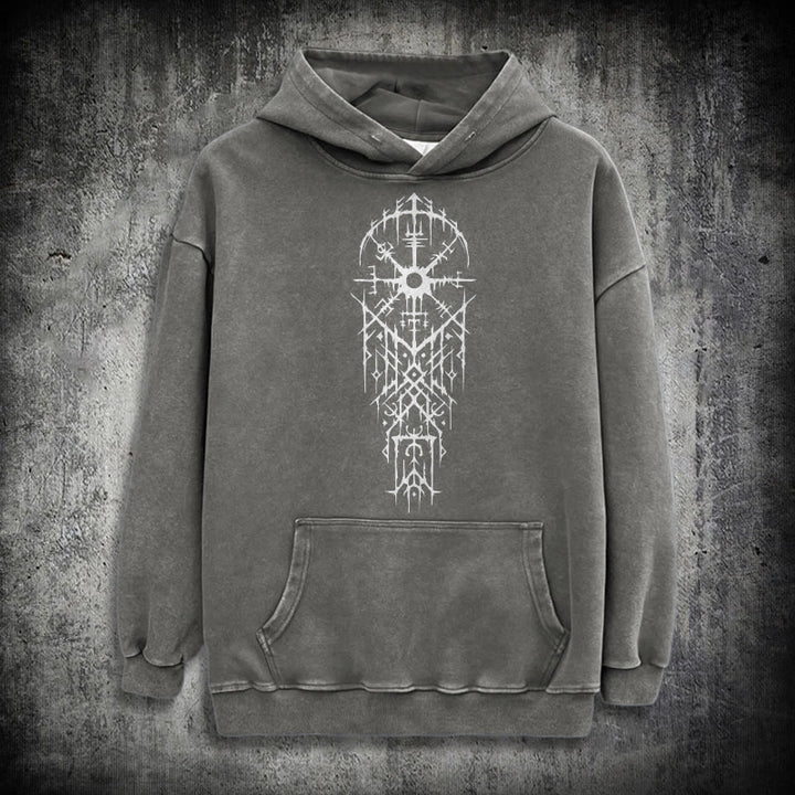 WorldNorse Gothic Intricate Rune Washed Hoodie - Grey - 3XL - image 11