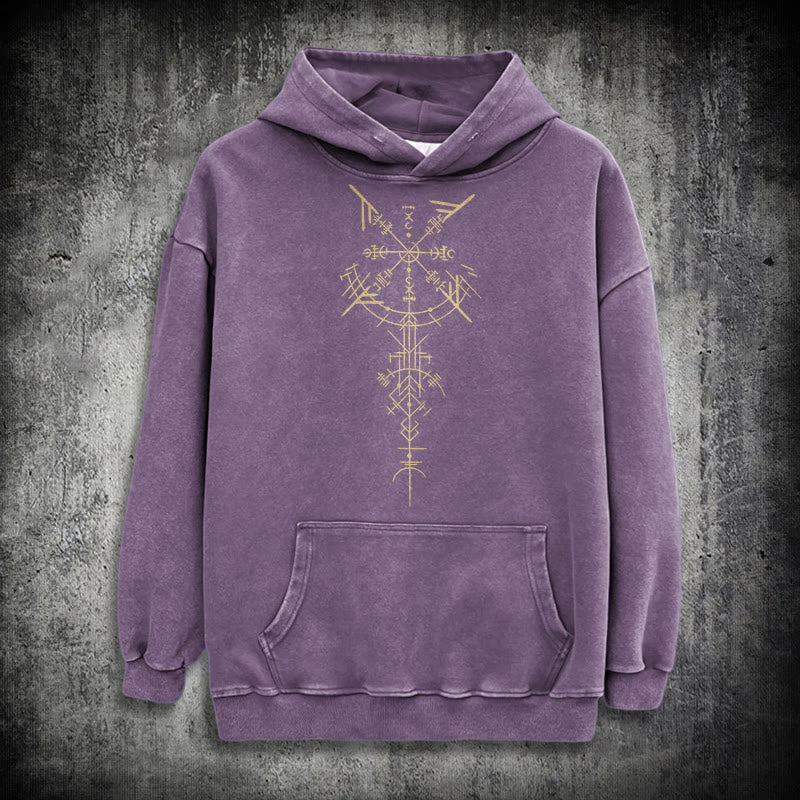 WorldNorse Gilded Rune Vegvisir Washed Hoodie - Purple - 3XL - image 23
