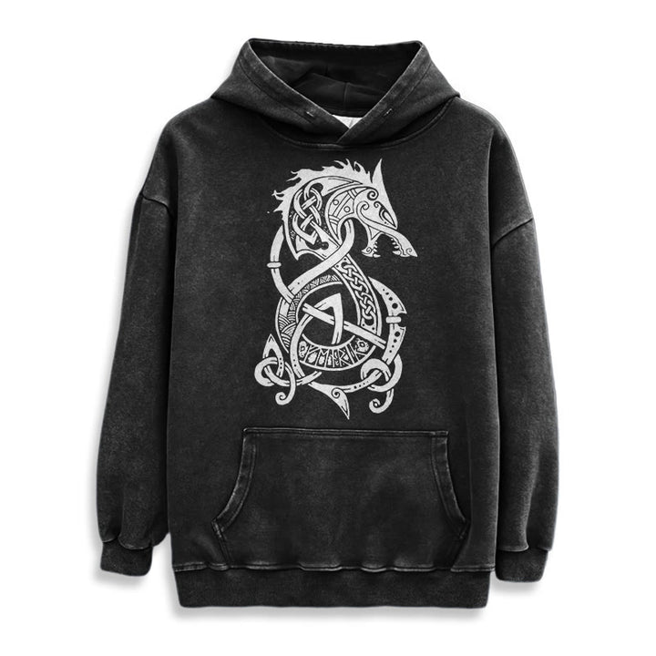 WorldNorse Celtic Knot Norse Dragon Washed Hoodie - image 2