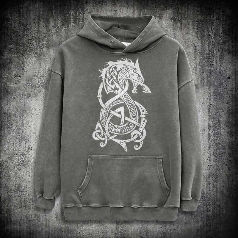 WorldNorse Celtic Knot Norse Dragon Washed Hoodie - Grey - 3XL - image 12