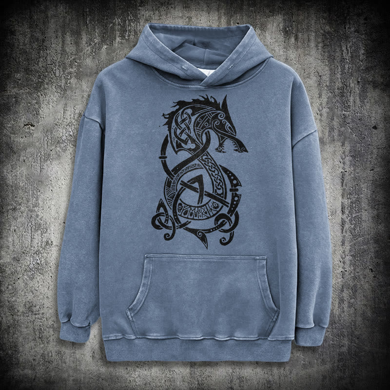 WorldNorse Celtic Knot Norse Dragon Washed Hoodie - Blue - 3XL - image 15