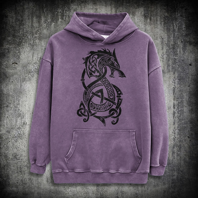 WorldNorse Celtic Knot Norse Dragon Washed Hoodie - Purple - 3XL - image 23