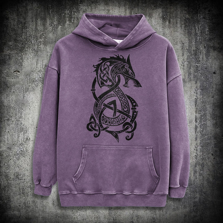 WorldNorse Celtic Knot Norse Dragon Washed Hoodie - Purple - 3XL - image 23