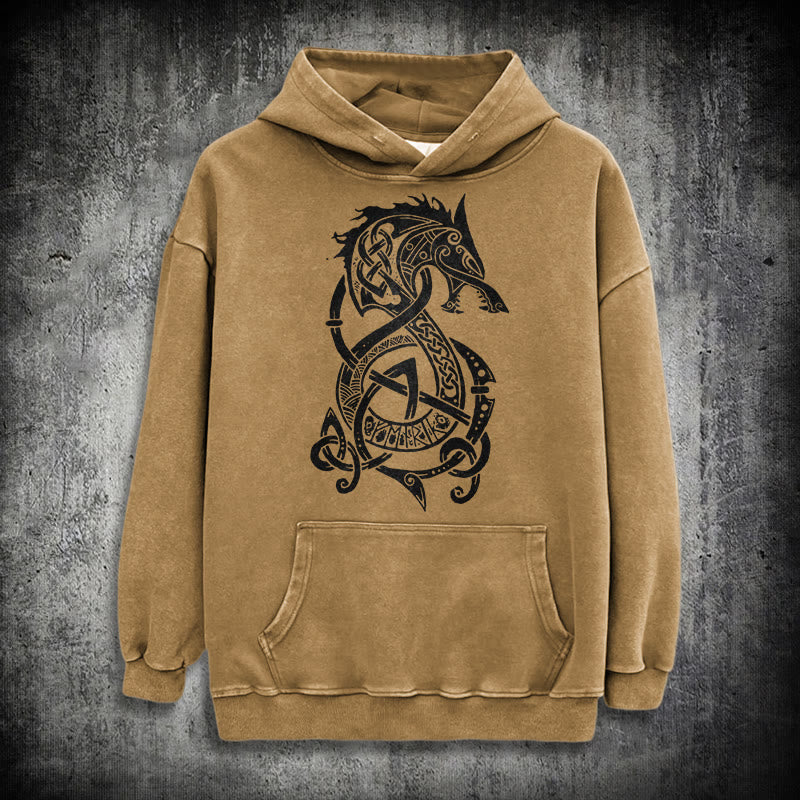 WorldNorse Celtic Knot Norse Dragon Washed Hoodie - Khaki - 3XL - image 19