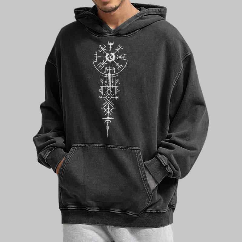 WorldNorse Ornate Rune Vegvisir Emblem Washed Hoodie - image 4