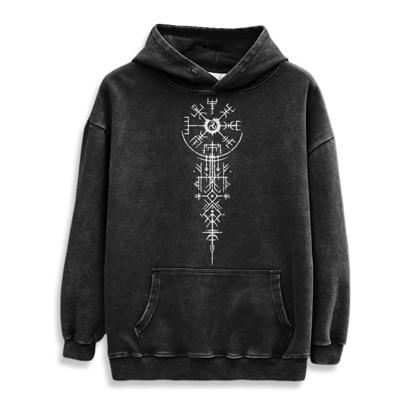 WorldNorse Ornate Rune Vegvisir Emblem Washed Hoodie - image 2